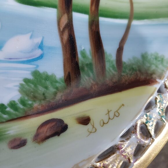 Ucacgo Japan Porclian Plate Landscape Cabin Scene Hand Painted Signed Set Of 2 - Picture 8 of 12